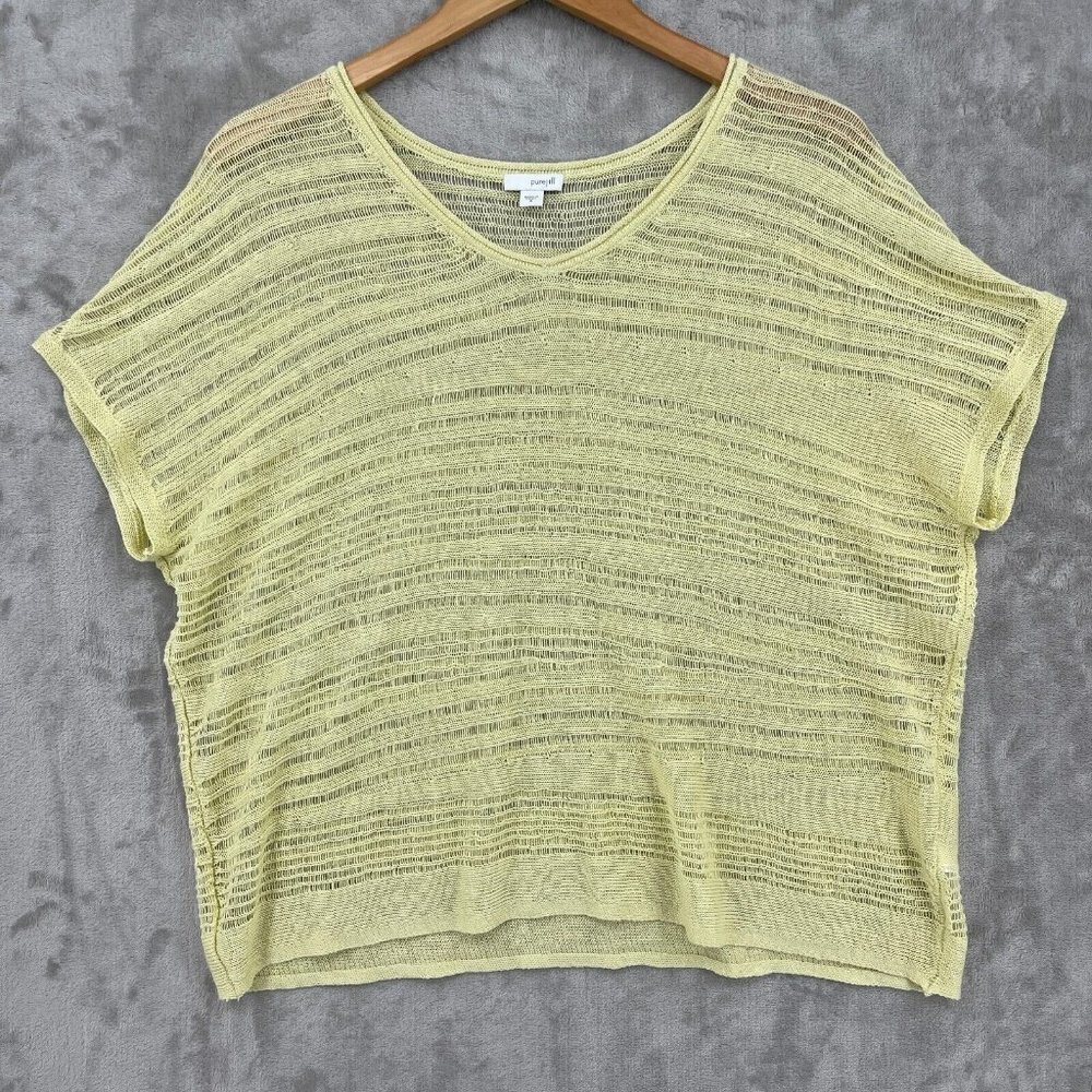 J. Jill Yellow Open Knit Beachy Short Sleeve Boxy Fit Linen Blend Top